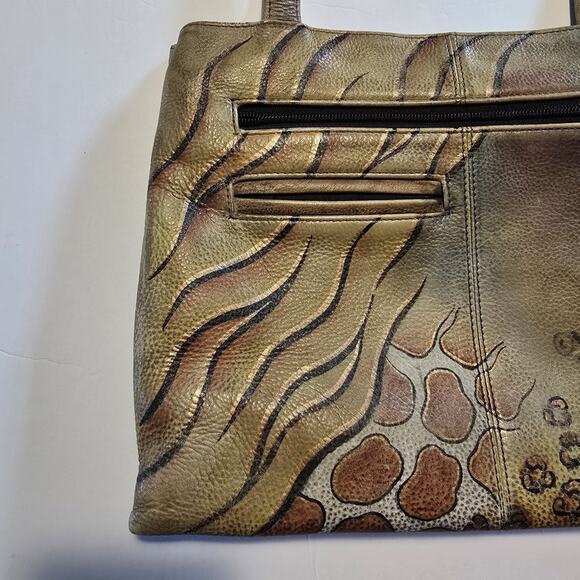 Anuschka Hand-Painted Leather Handbag Purse LG Animal Print Floral Art-to-wear - Picture 7 of 16